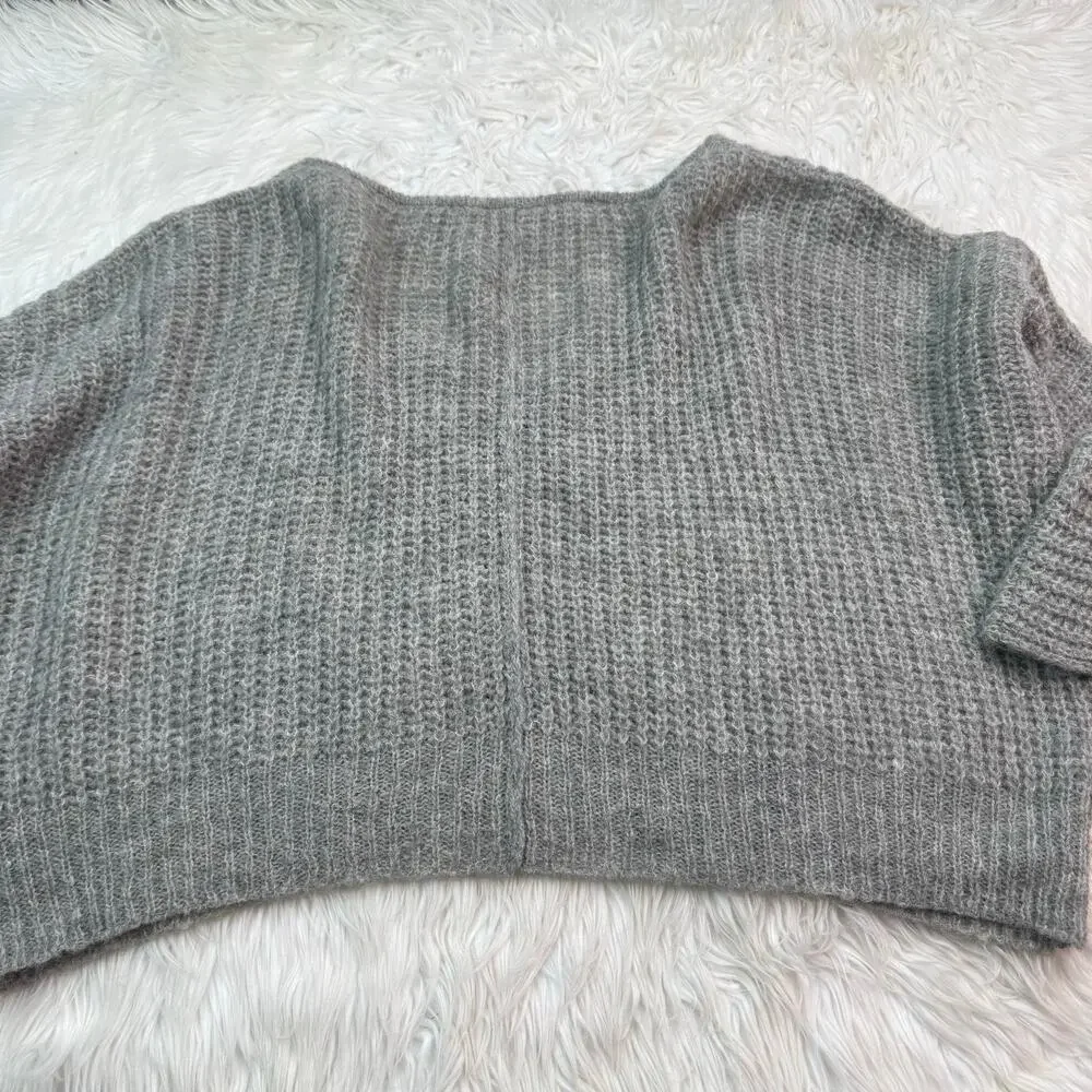 Free People Women's Moonbeam V‎ Alpaca Blend Knit Oversize Sweater Gray Size S